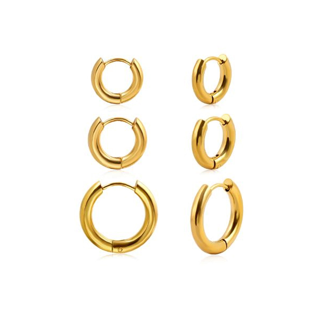 DUSK. 3 Pairs Gold Small Hoop Earring Set
