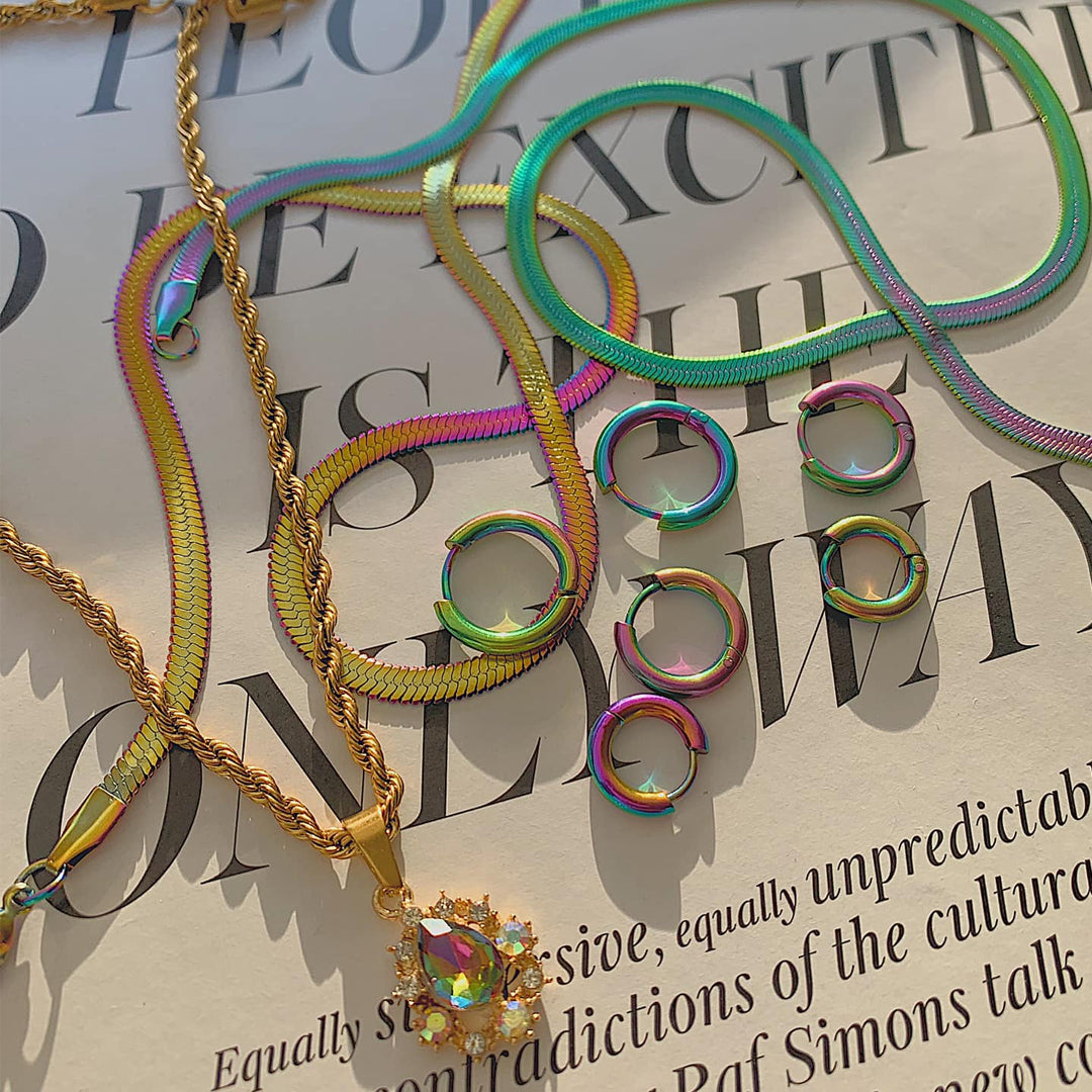 SERPENTINE RHYTHM. Rainbow Snake Chain Necklace IMPERFECT