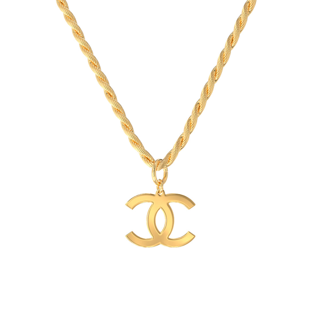 CHANEL CLASSIC. Reworked Gold CC Pendant Necklace IMPERFECT