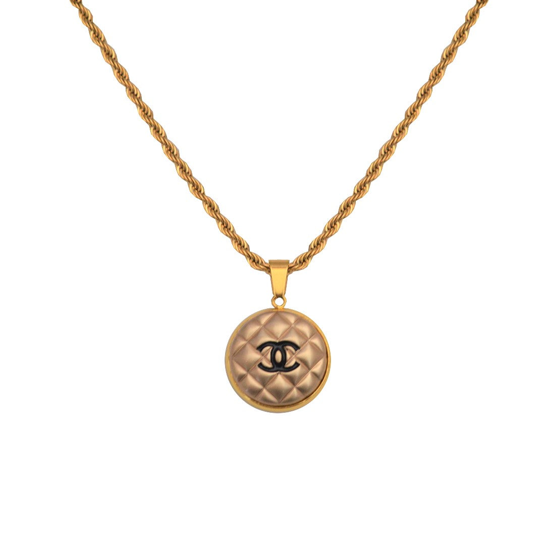 CHANEL OREILLER. Reworked Gold CC Medallion Pendant Necklace