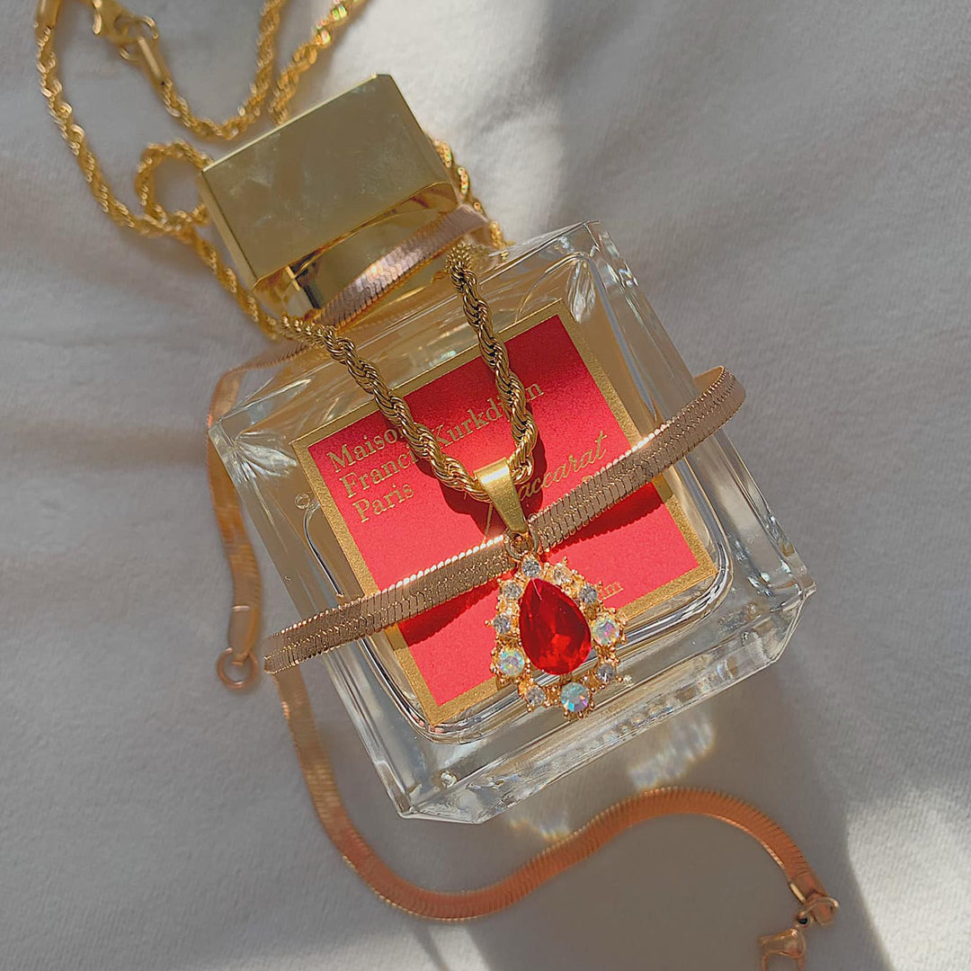 RANI. Ruby Red Crystal Teardrop Necklace