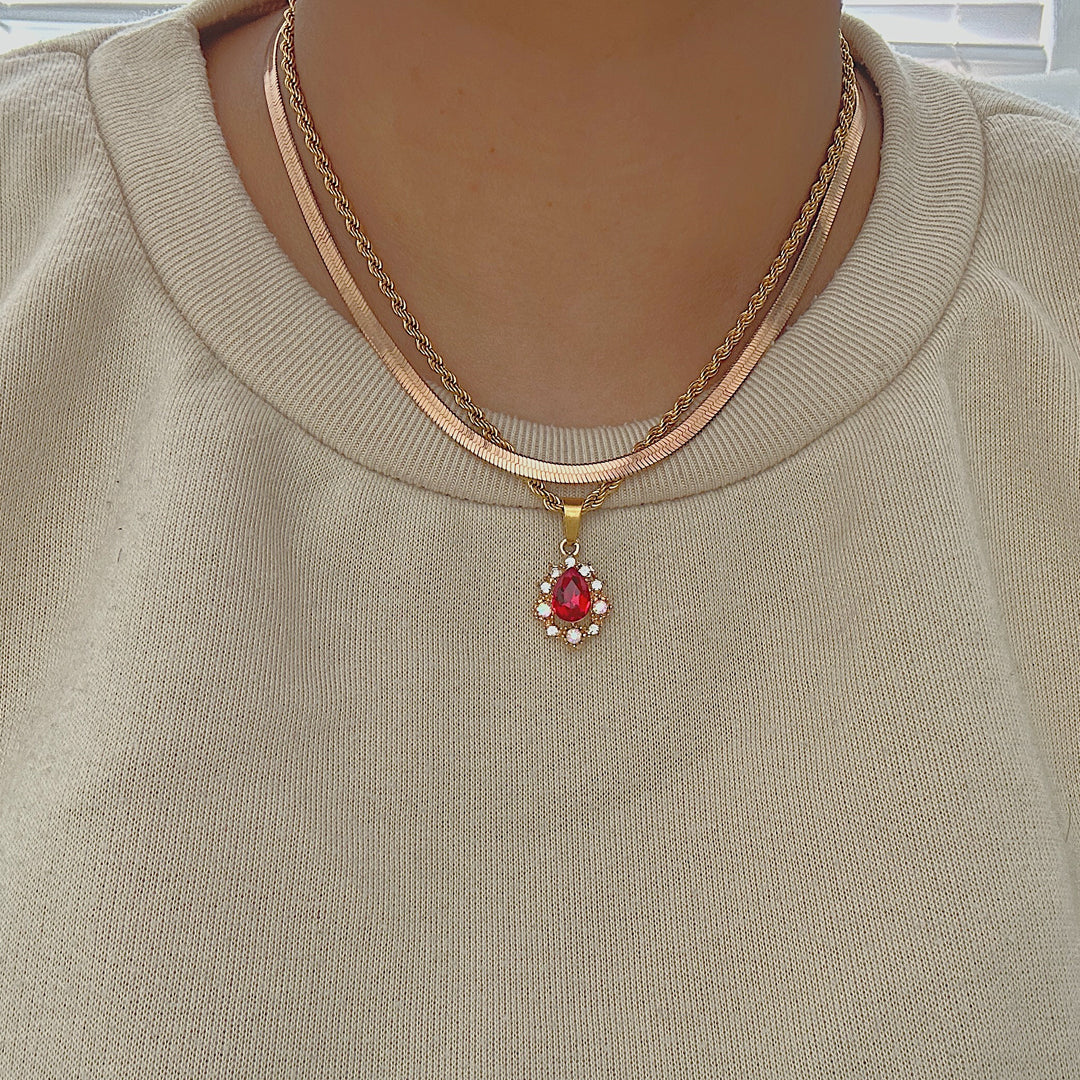 RANI. Ruby Red Crystal Teardrop Necklace