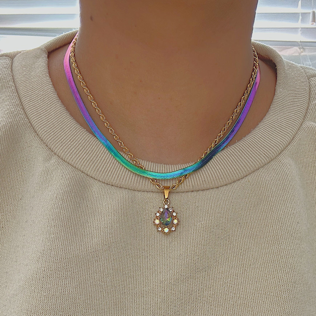 SERPENTINE RHYTHM. Rainbow Snake Chain Necklace IMPERFECT