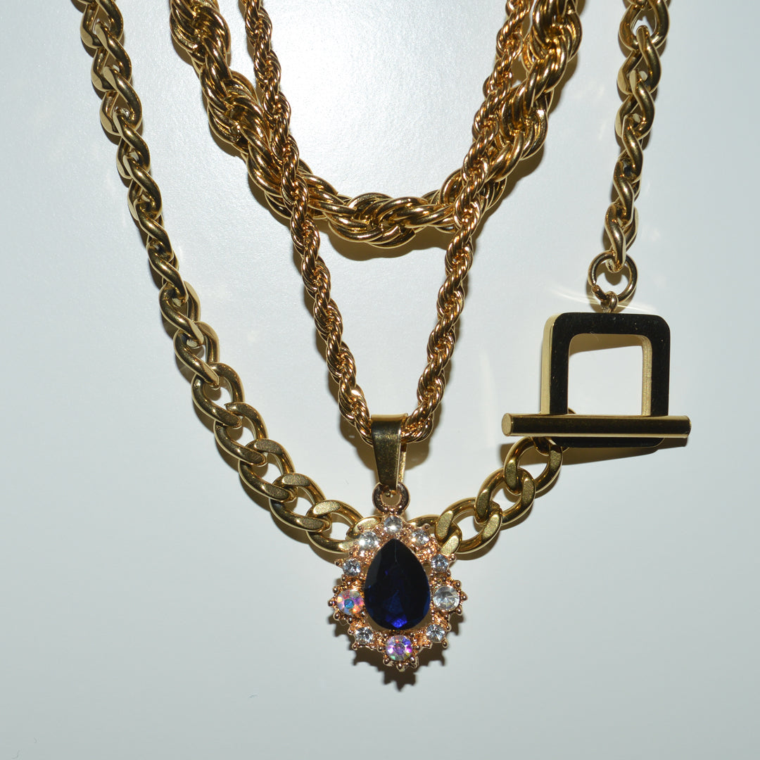 DUCHESS. Navy Blue Crystal Teardrop Pendant Necklace
