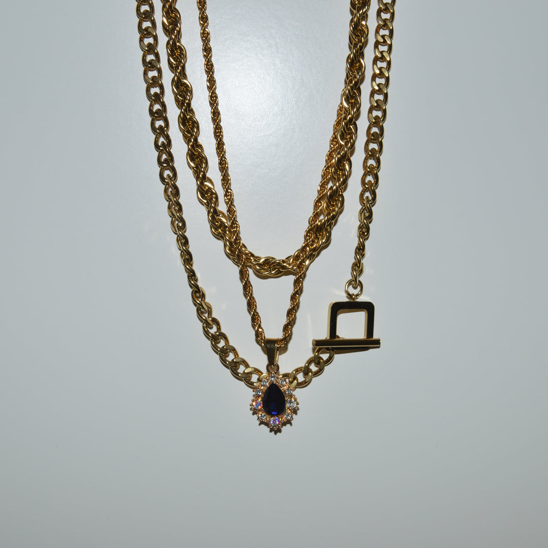 DUCHESS. Navy Blue Crystal Teardrop Pendant Necklace