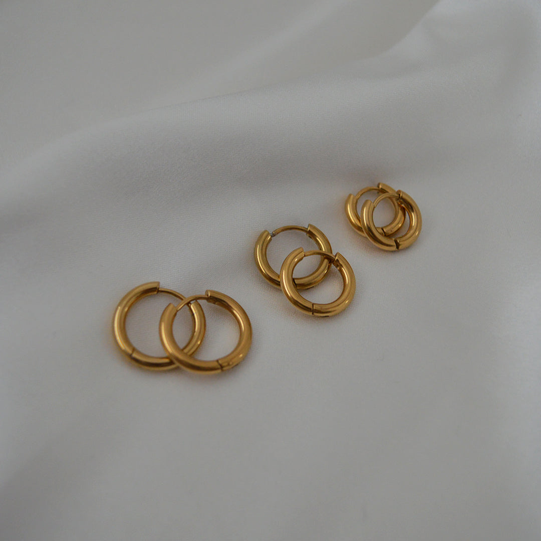 DUSK. 3 Pairs Gold Small Hoop Earring Set