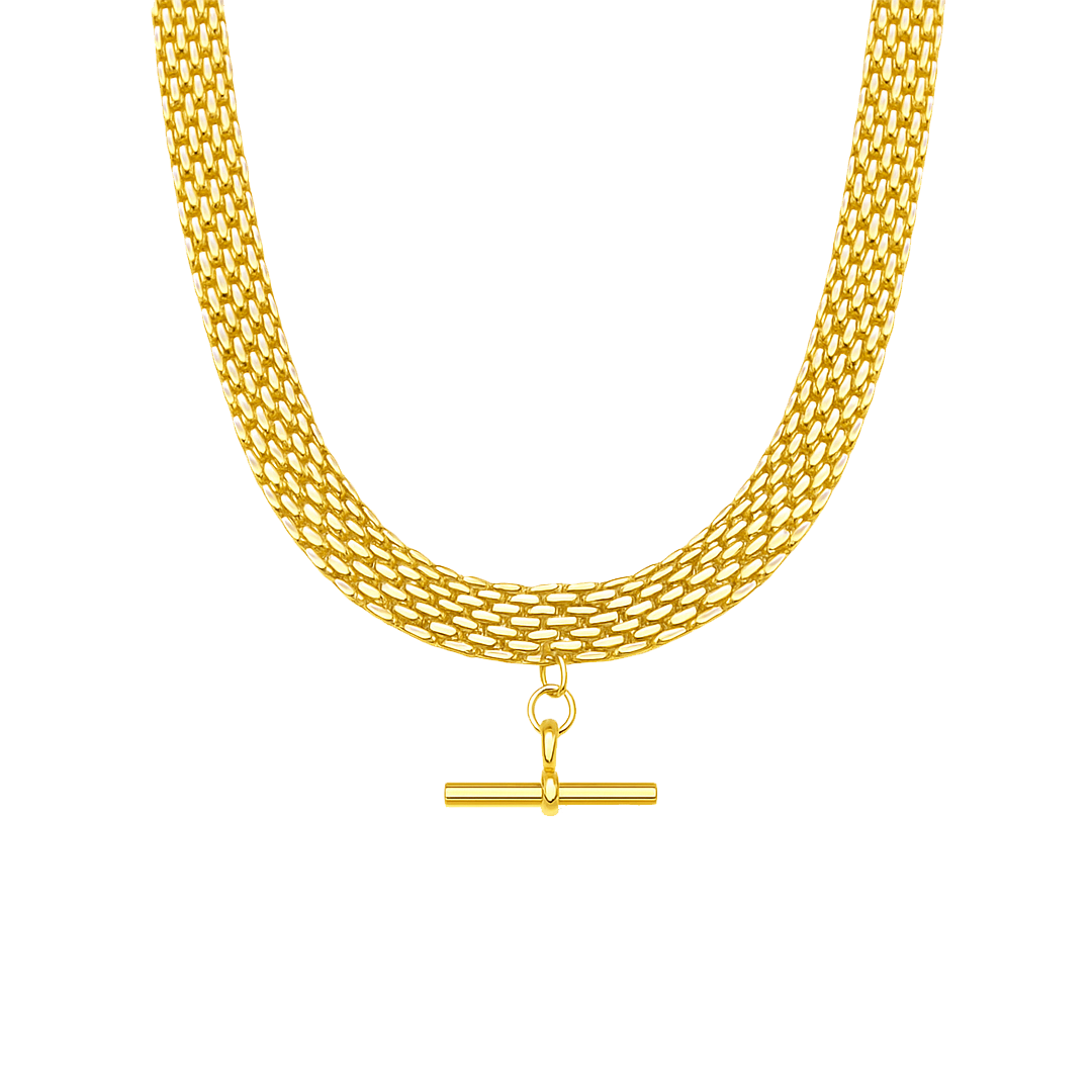 EMIRATI. Gold T-Bar Mesh Chain Necklace