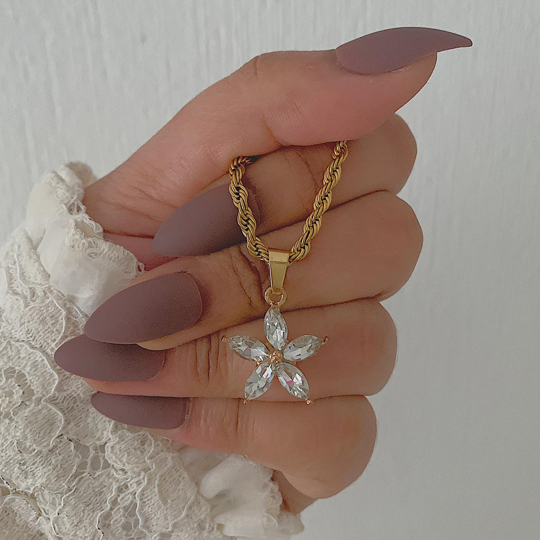 FLORA. Crystal Flower Pendant Necklace