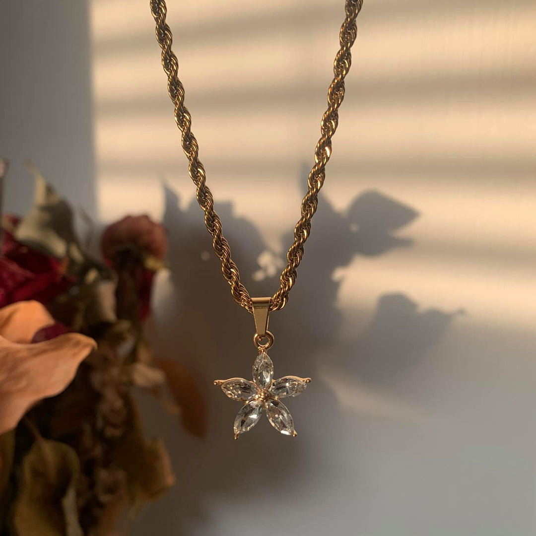 FLORA. Crystal Flower Pendant Necklace