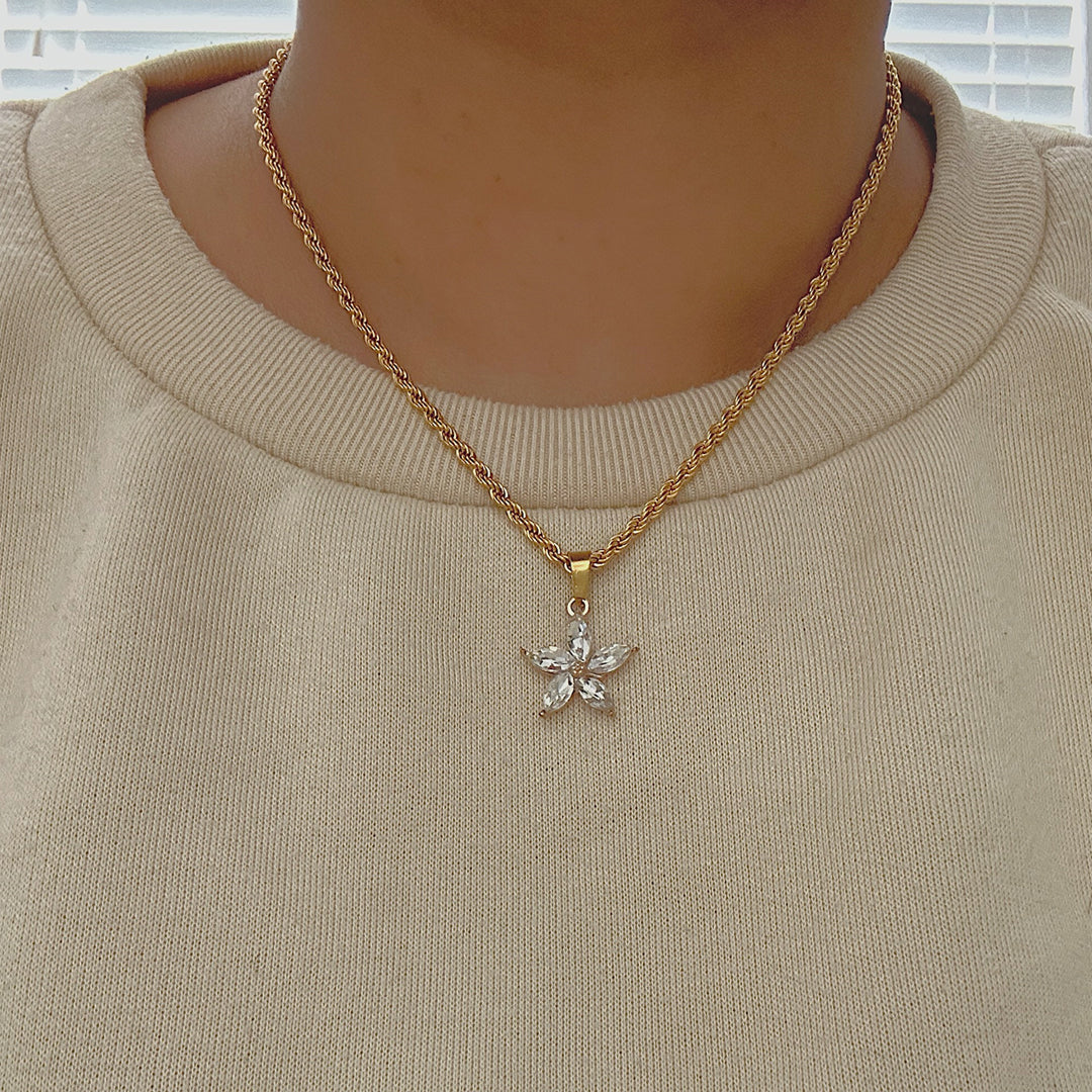 FLORA. Crystal Flower Pendant Necklace