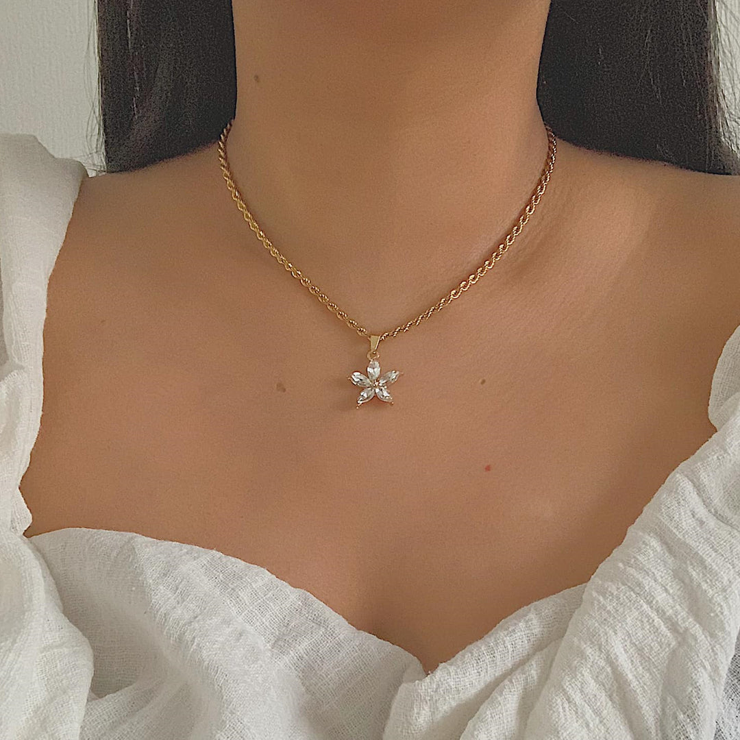 FLORA. Crystal Flower Pendant Necklace