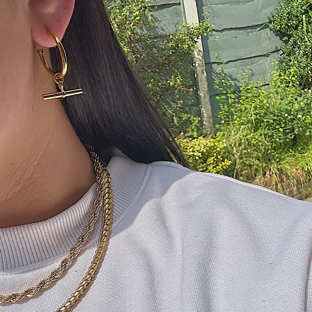 TITAN. Gold T Bar Hoop Earrings