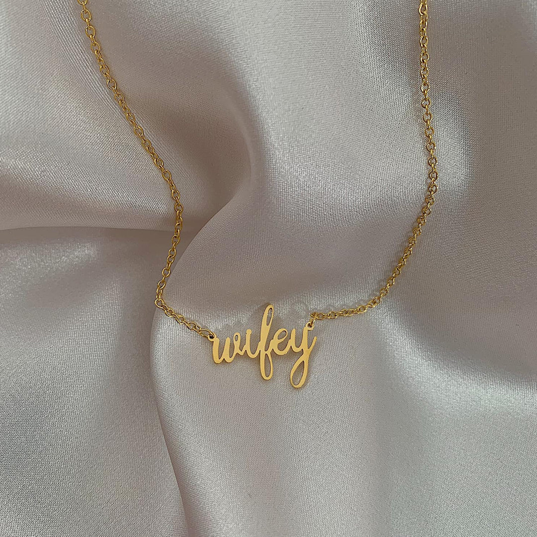 WIFEY. Dainty Gold Script Necklace IMPERFECT