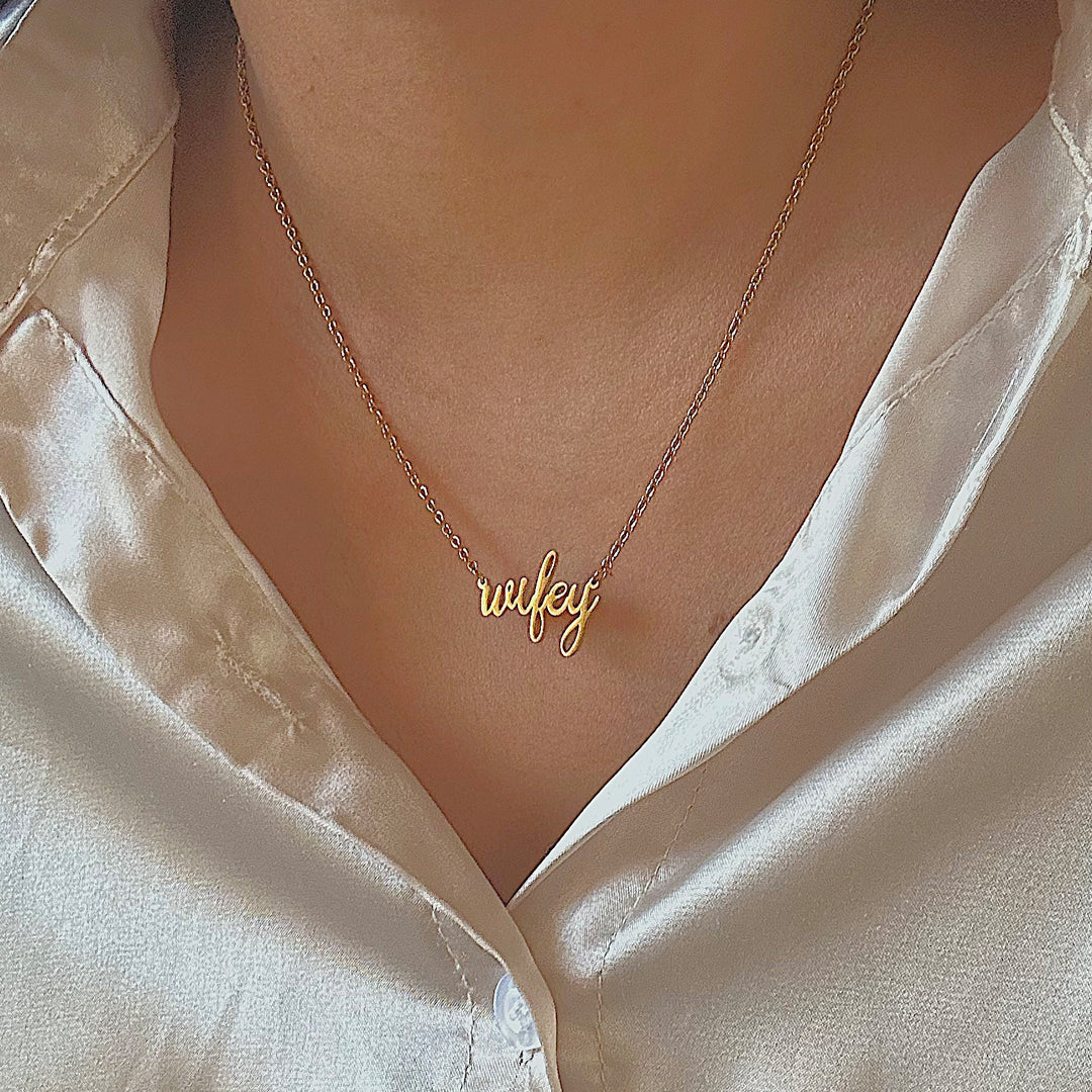 WIFEY. Dainty Gold Script Necklace IMPERFECT