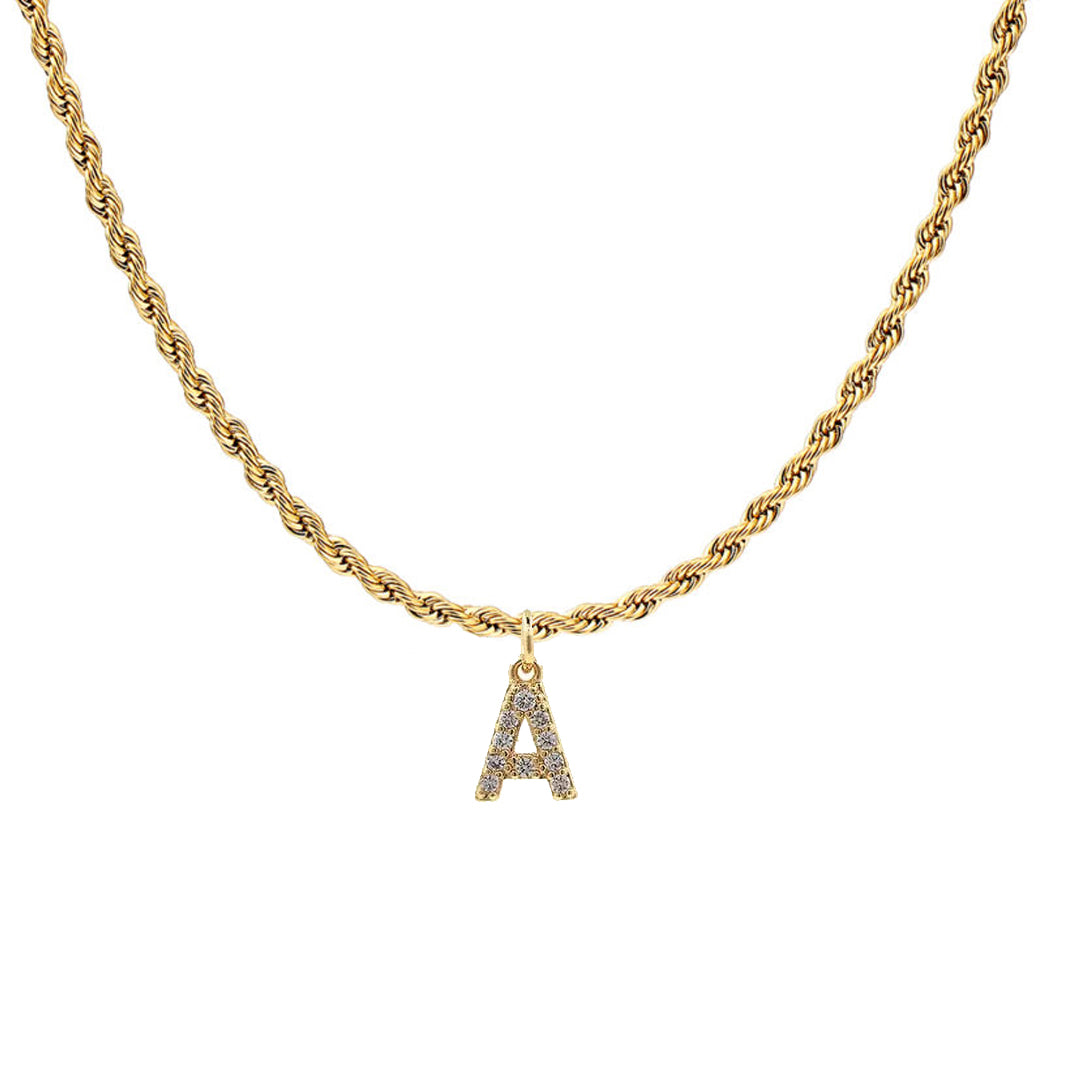LE PRÈNOM. Crystal Initial Chain Necklace