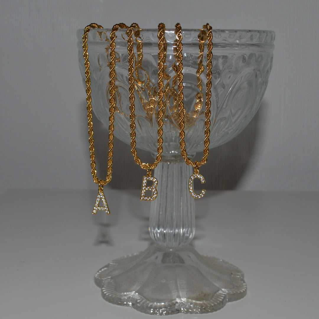 LE PRÈNOM. Crystal Initial Chain Necklace