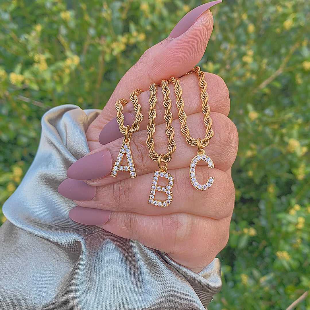 LE PRÈNOM. Crystal Initial Chain Necklace