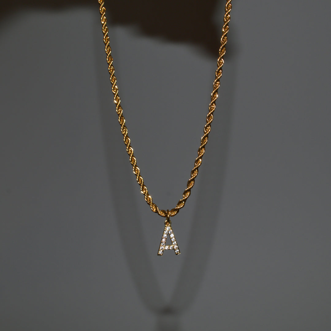 LE PRÈNOM. Crystal Initial Chain Necklace