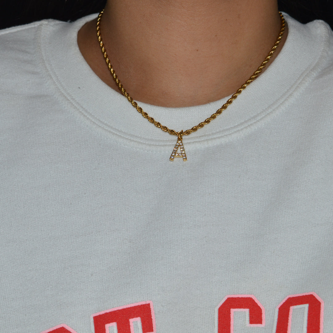 LE PRÈNOM. Crystal Initial Chain Necklace