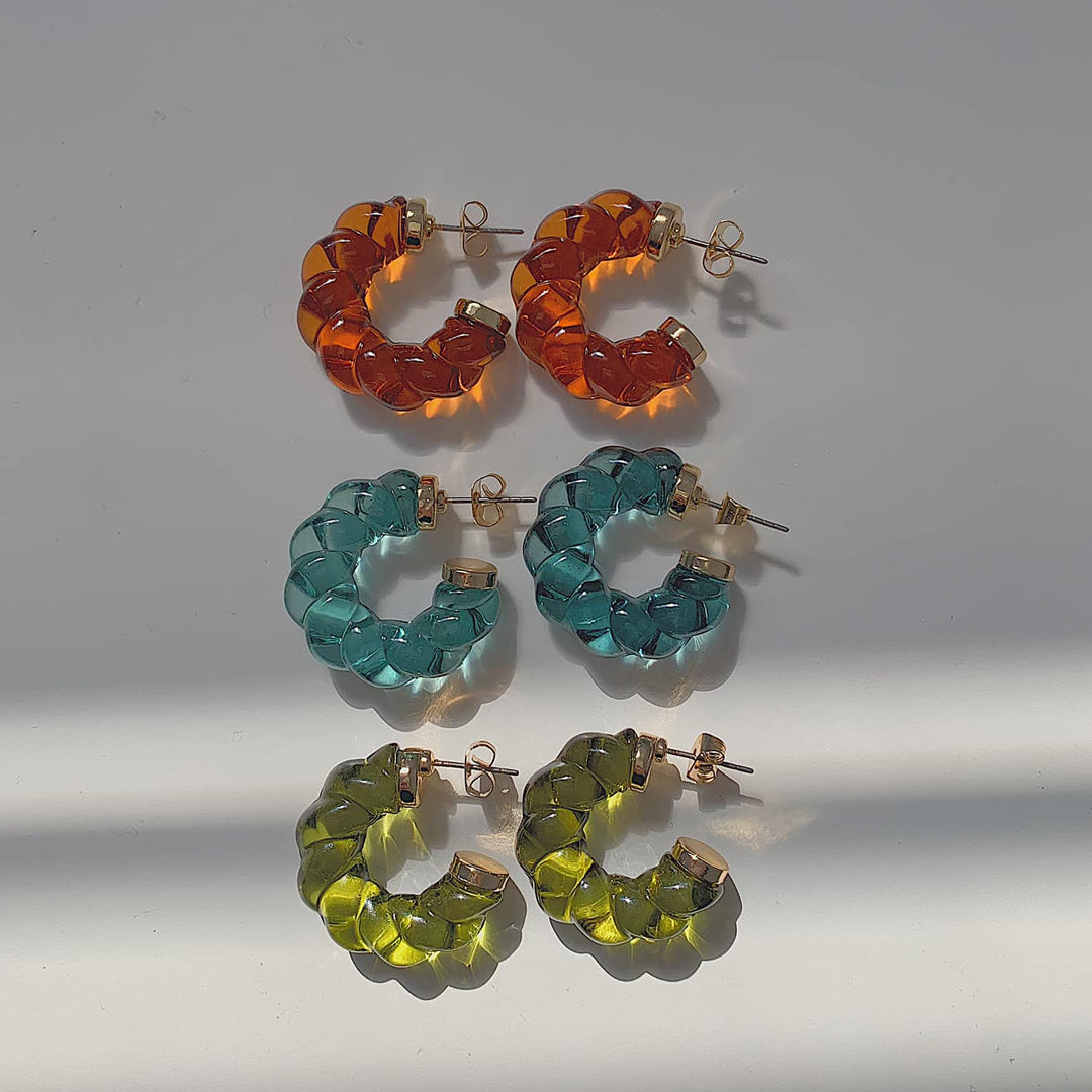 3 x Twist Hoop Earrings Set