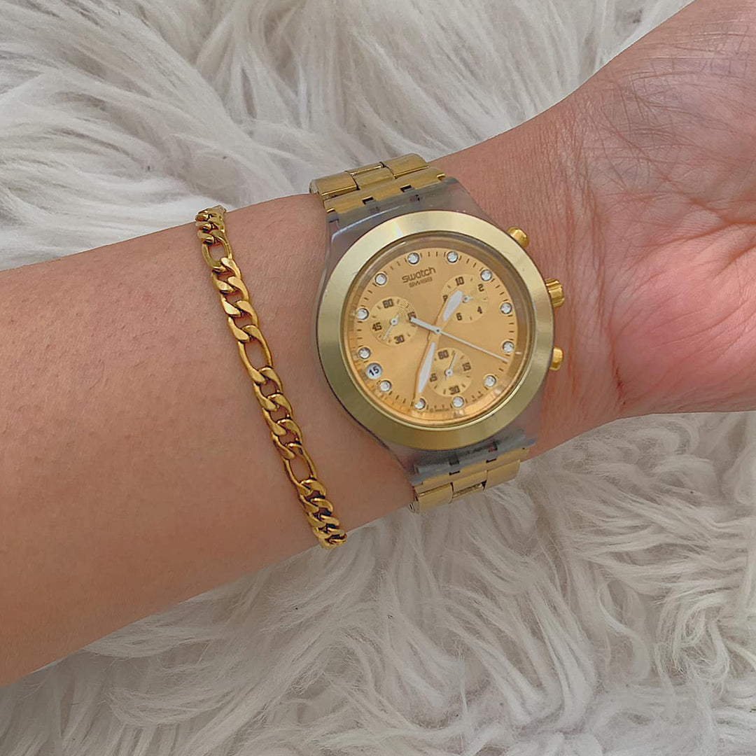 MOZART. Gold Figaro Chain Bracelet