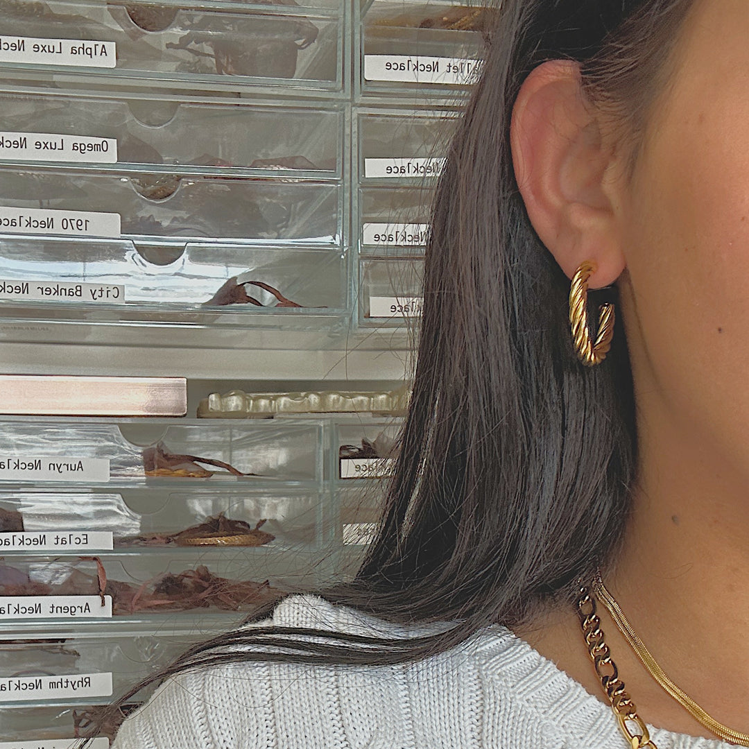 MUSE. Gold Twist Hoop Earrings