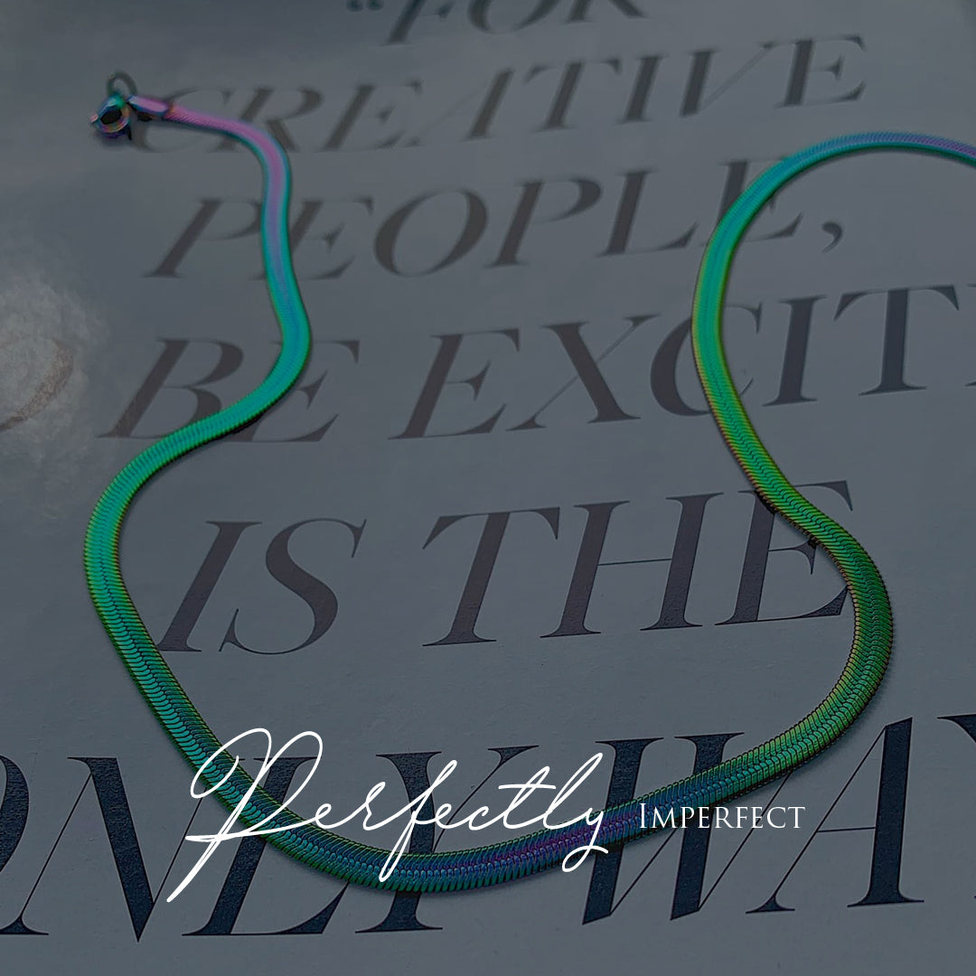 SERPENTINE RHYTHM. Rainbow Snake Chain Necklace IMPERFECT