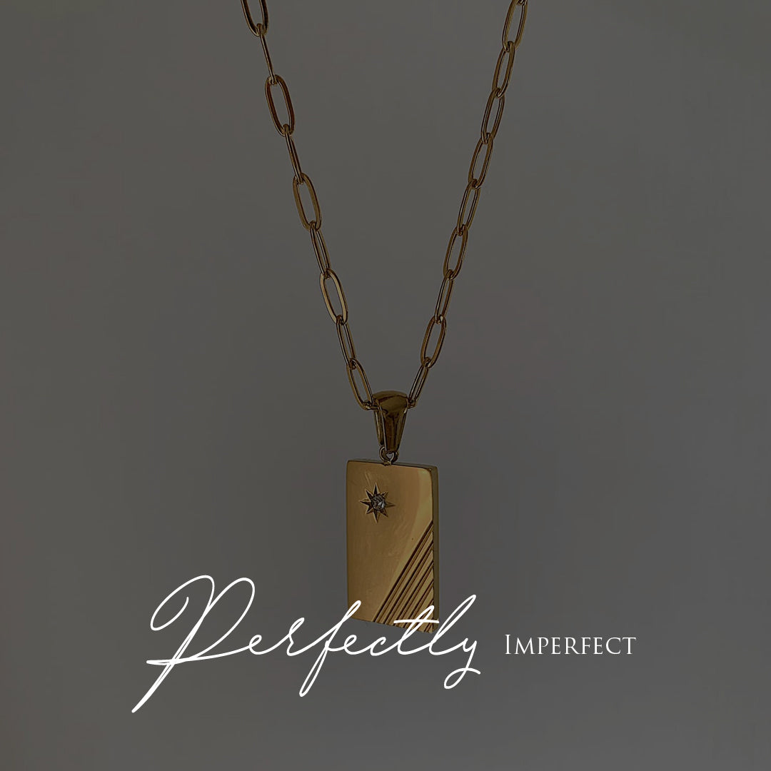 CARTER. Gold Crystal Tag Necklace IMPERFECT