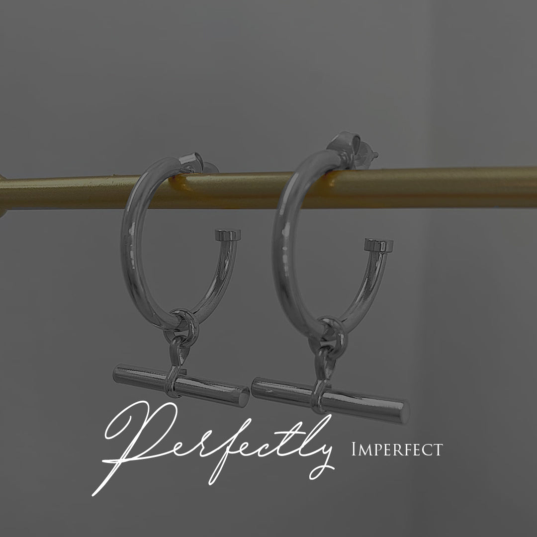 TRIDENT. Silver T Bar Hoop Earrings IMPERFECT
