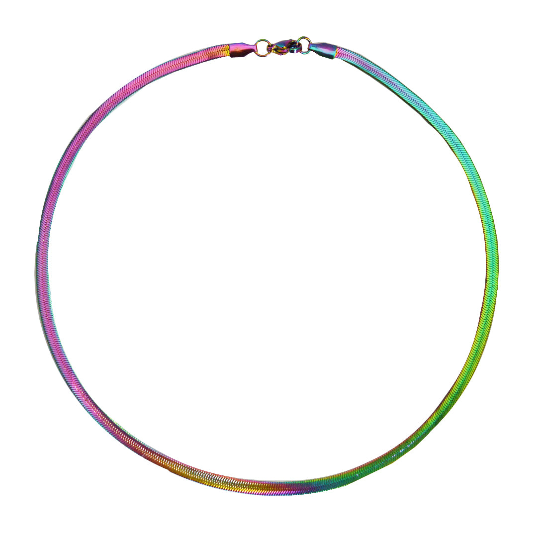 SERPENTINE RHYTHM. Rainbow Snake Chain Necklace IMPERFECT