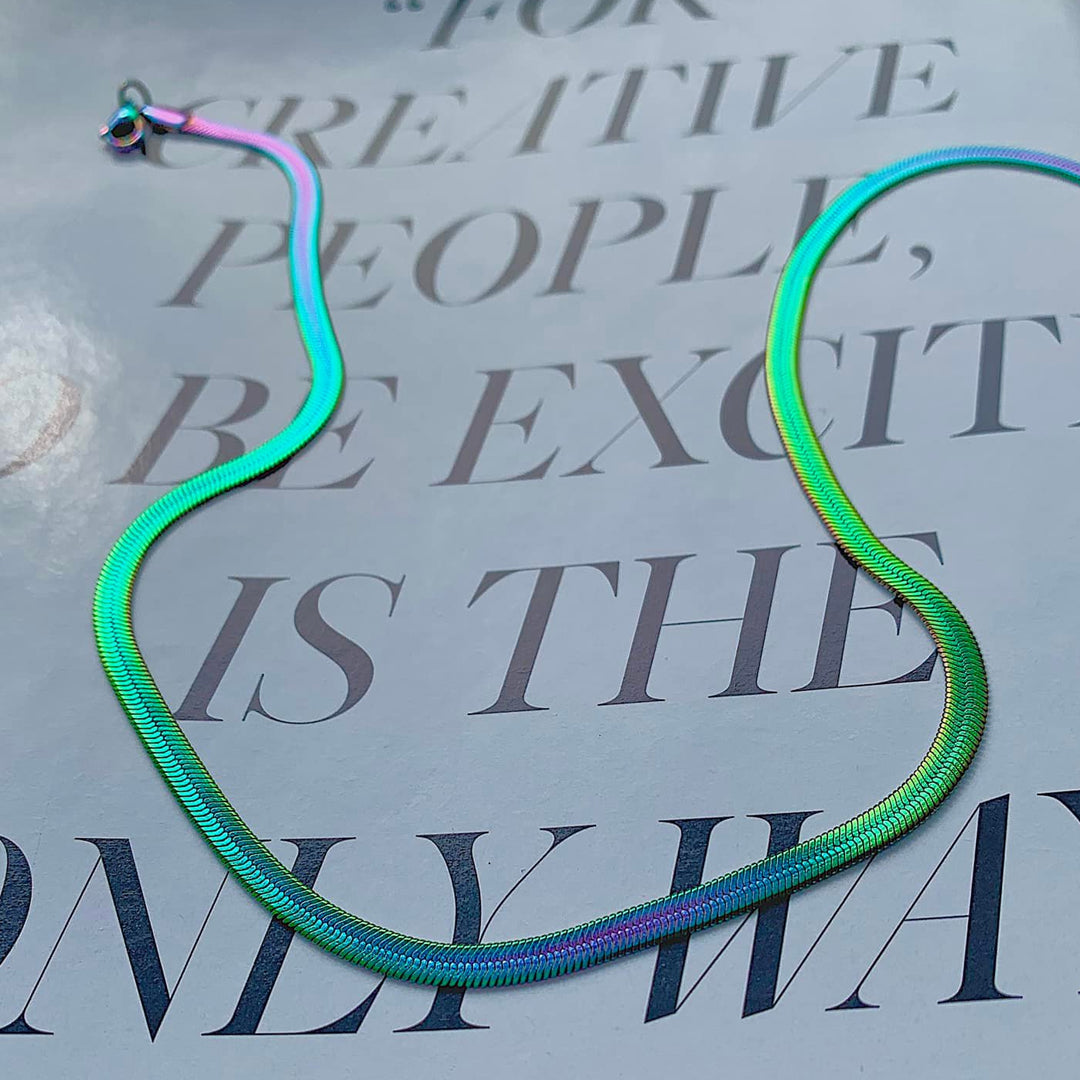 SERPENTINE RHYTHM. Rainbow Snake Chain Necklace IMPERFECT