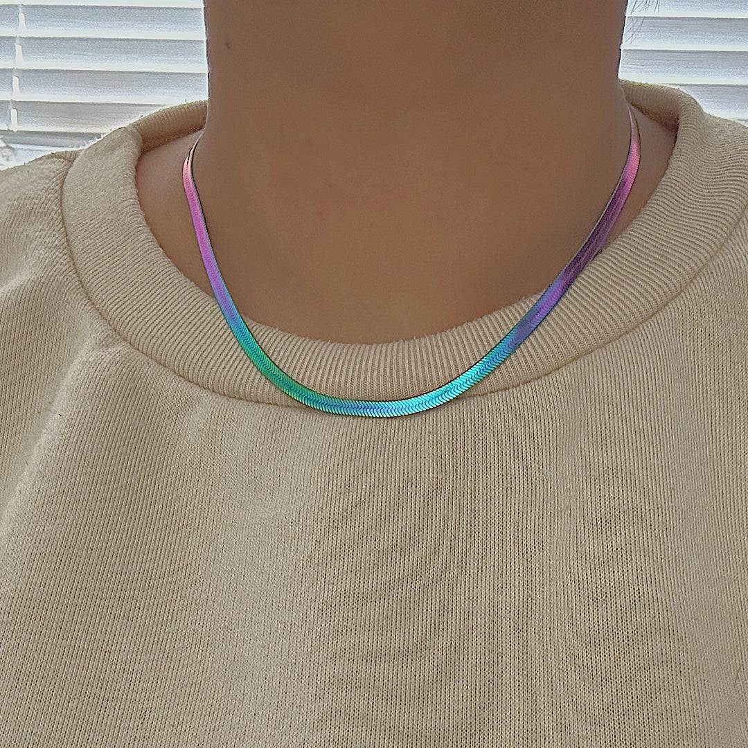 SERPENTINE RHYTHM. Rainbow Snake Chain Necklace IMPERFECT