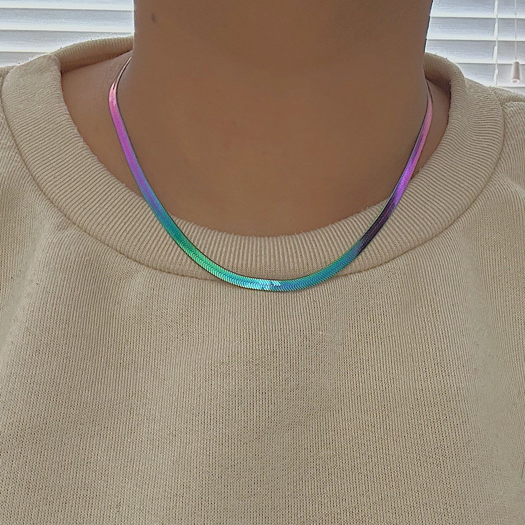 SERPENTINE RHYTHM. Rainbow Snake Chain Necklace IMPERFECT