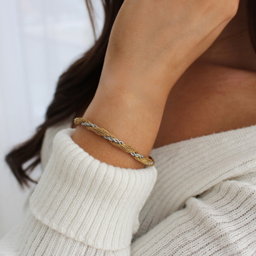 SOVEREIGN. Gold Silver Two Tone Mesh Bracelet