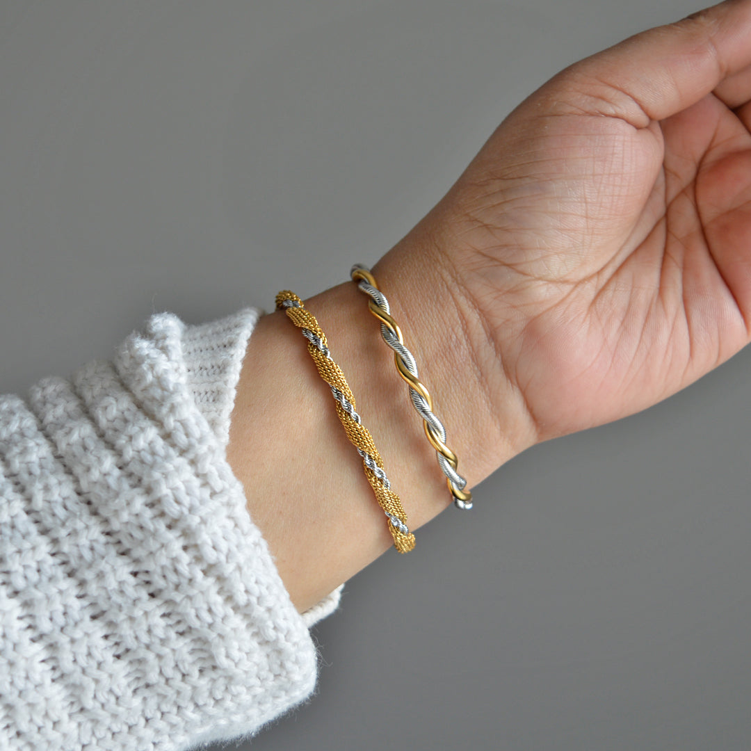 SOVEREIGN. Gold Silver Two Tone Mesh Bracelet