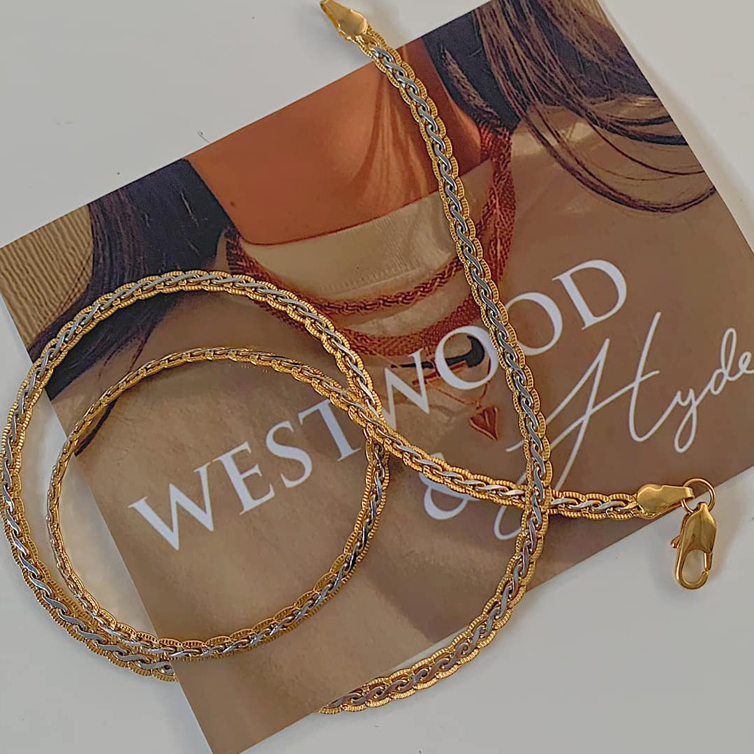 ECLAT. Gold and Silver Two Tone Braided Snake Chain Necklace