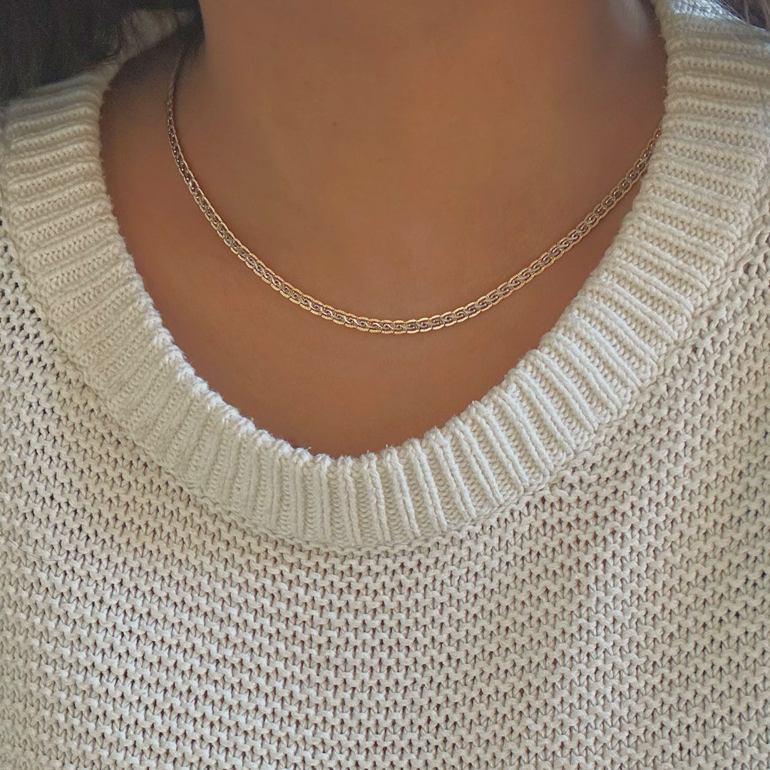 ECLAT. Gold and Silver Two Tone Braided Snake Chain Necklace