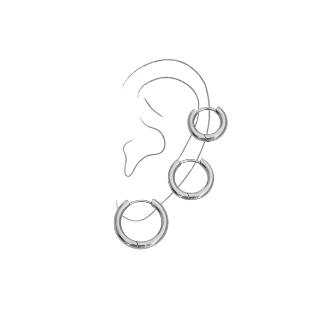DAWN. 3 Pairs Silver Small Hoop Earring Set