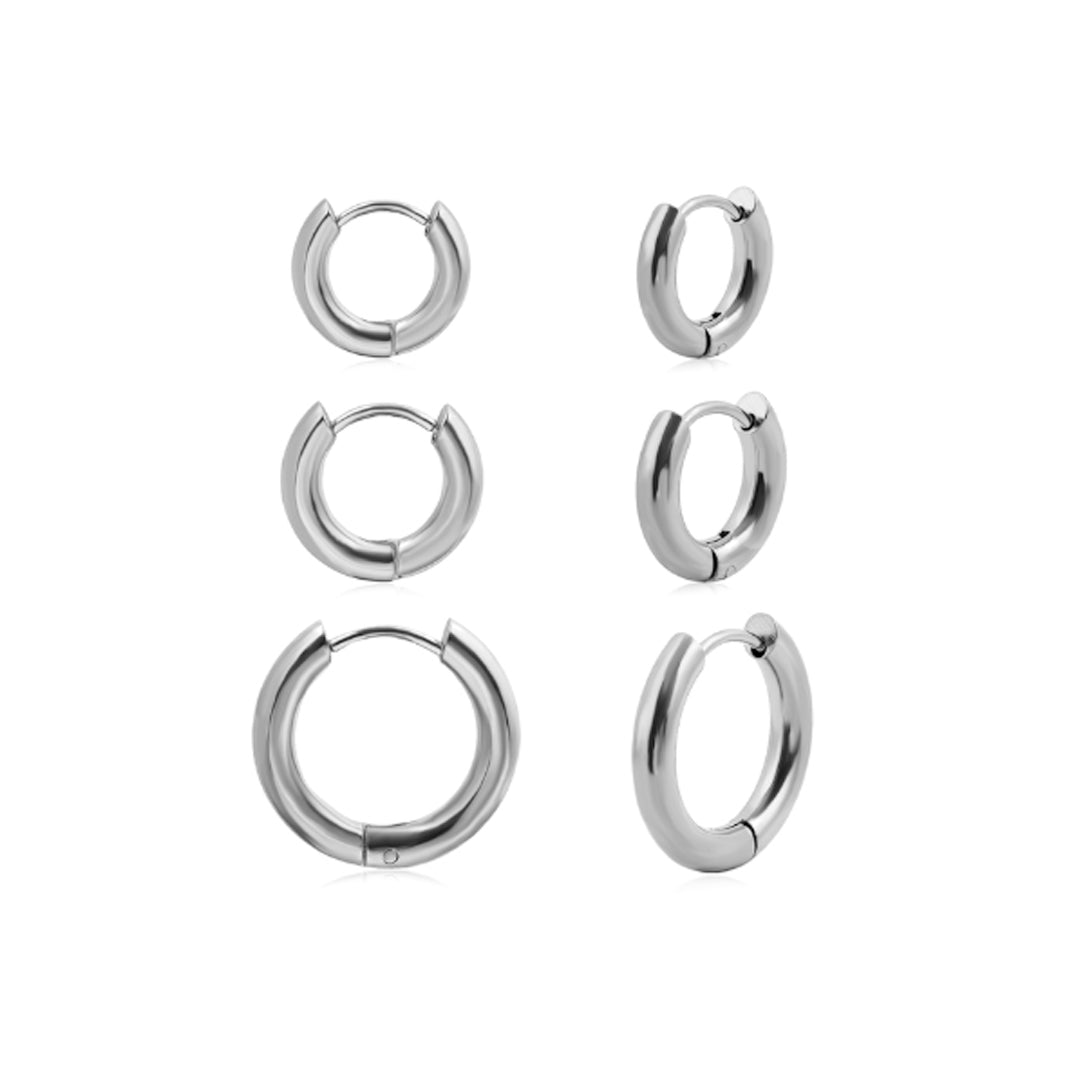 DAWN. 3 Pairs Silver Small Hoop Earring Set