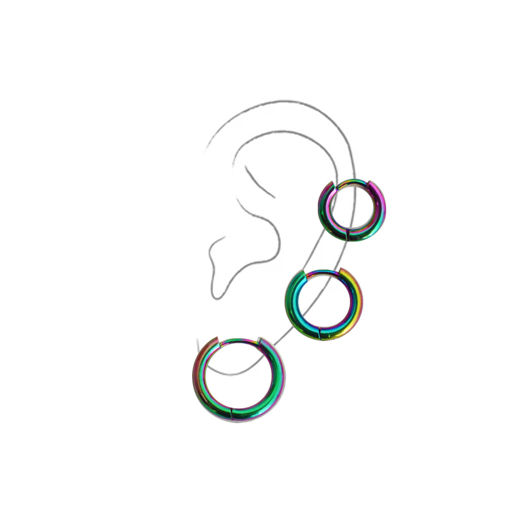 TWILIGHT. 3 Piece Rainbow Small Hoop Earring Set