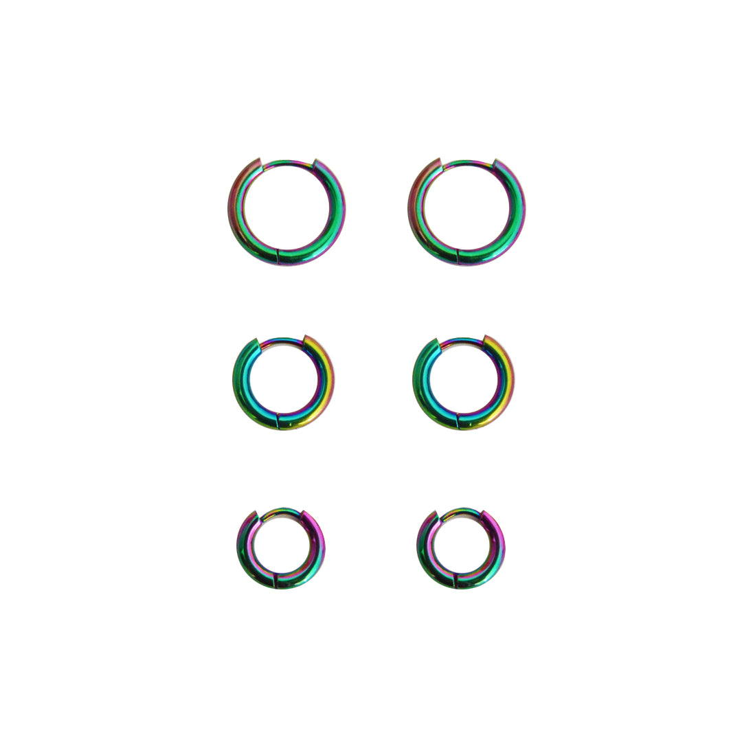 TWILIGHT. 3 Piece Rainbow Small Hoop Earring Set