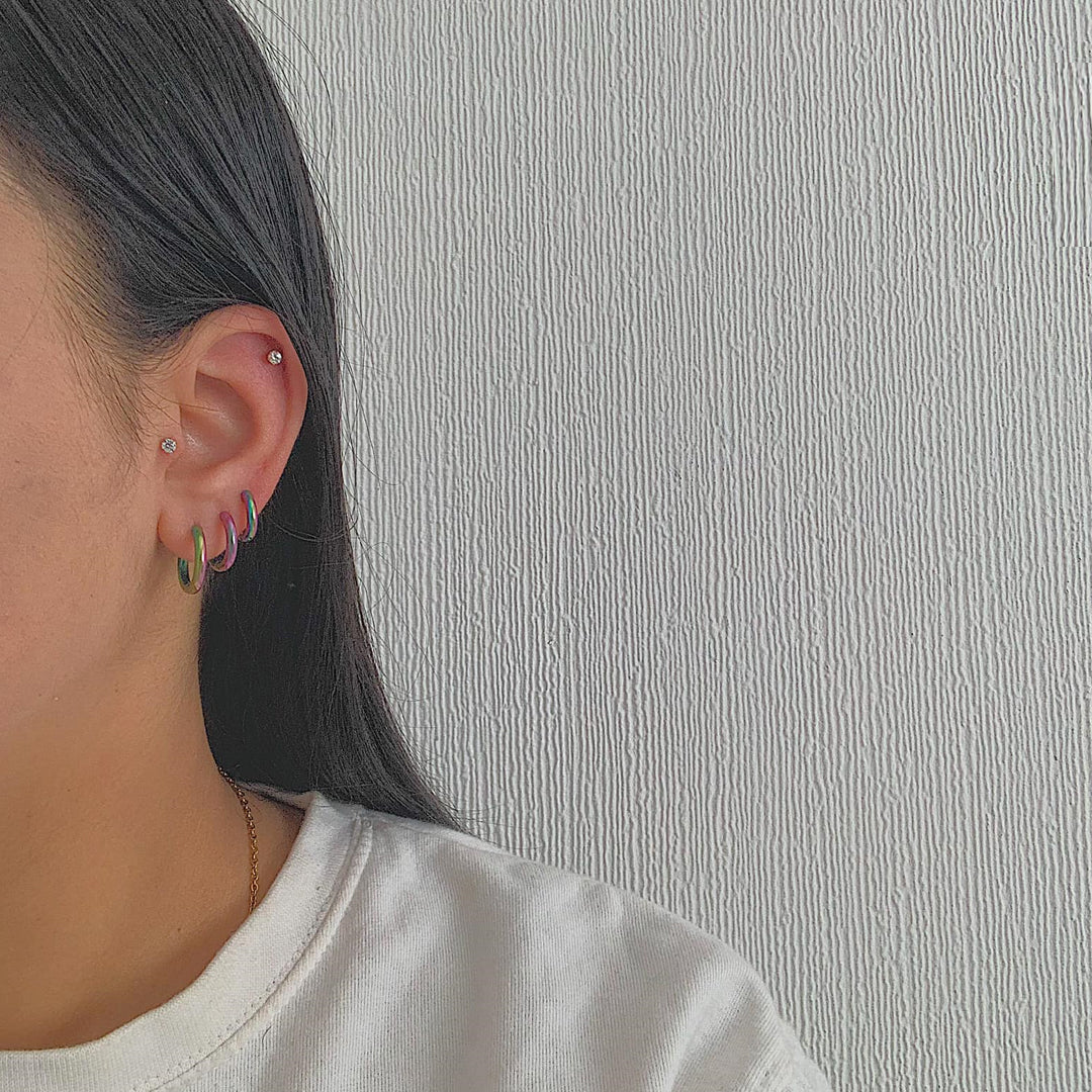 TWILIGHT. 3 Piece Rainbow Small Hoop Earring Set