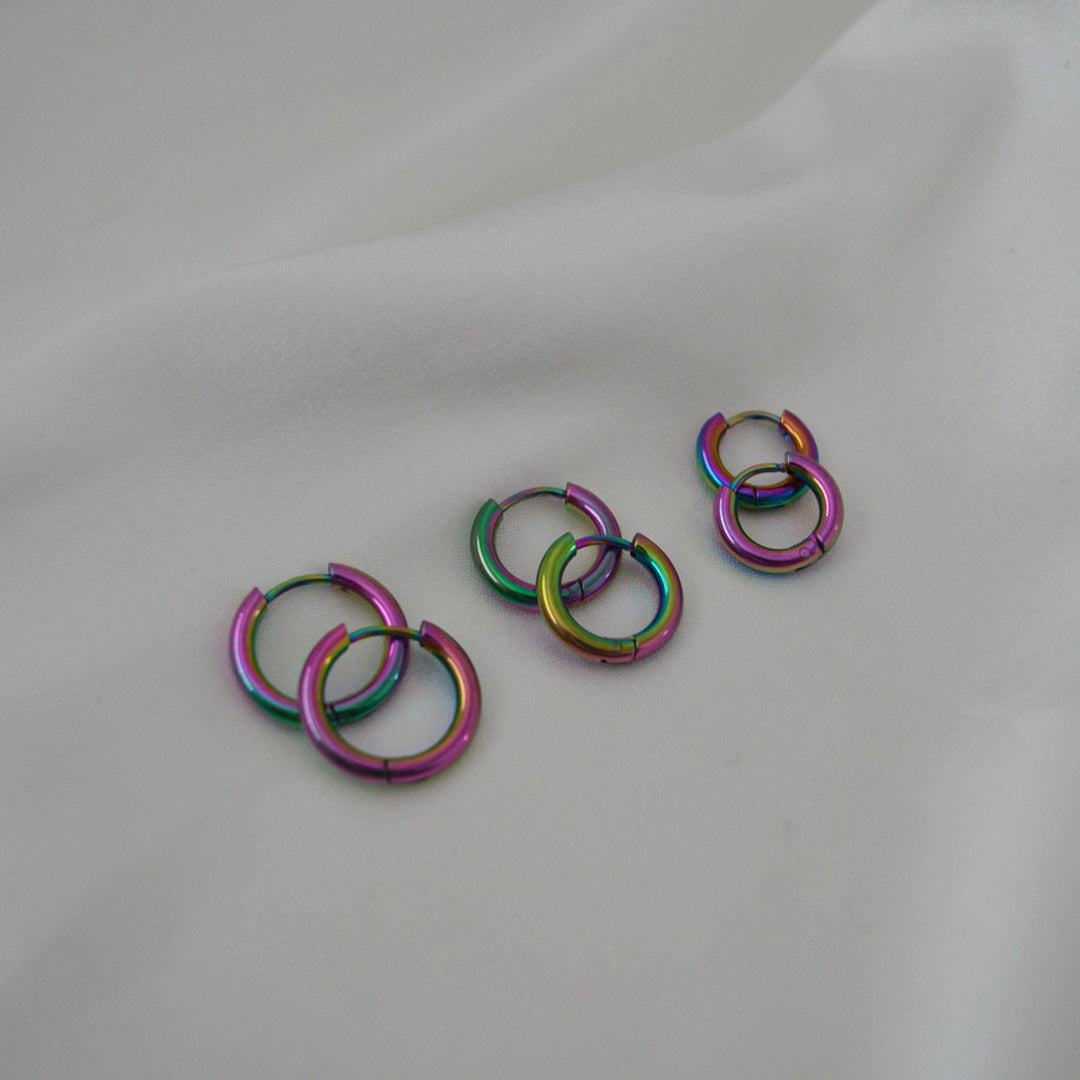 TWILIGHT. 3 Piece Rainbow Small Hoop Earring Set