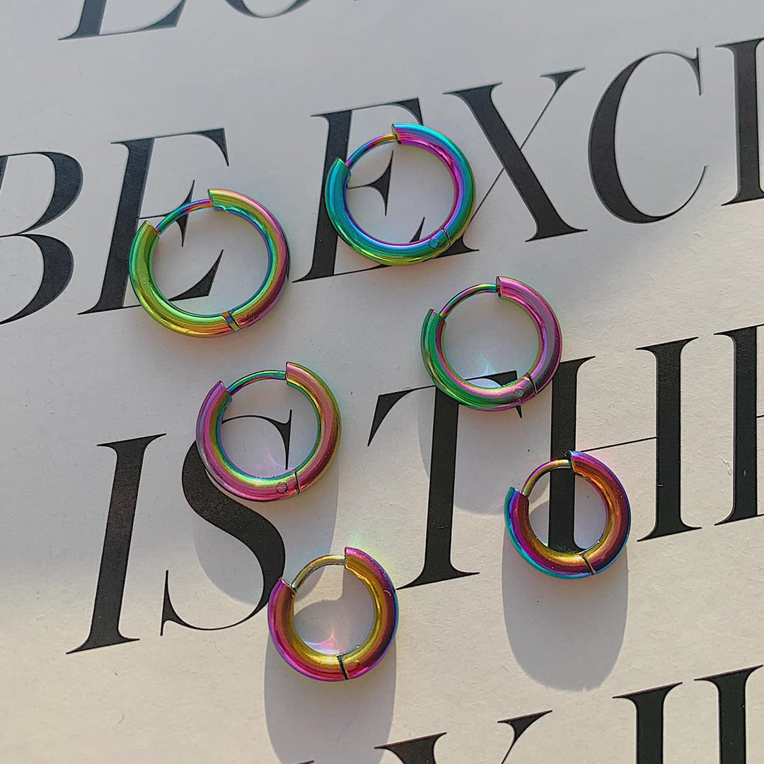 TWILIGHT. 3 Piece Rainbow Small Hoop Earring Set