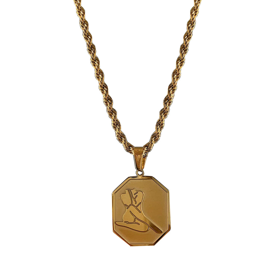 APHRODITE. Gold Woman's Body Pendant Necklace IMPERFECT