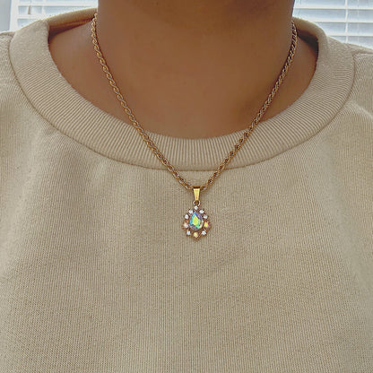 ARISTOCRAT. AB Crystal Teardrop Pendant Necklace