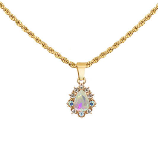 ARISTOCRAT. AB Crystal Teardrop Pendant Necklace