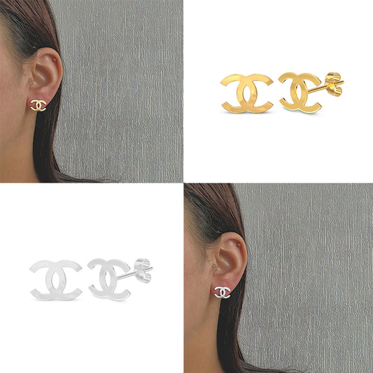 CHANEL CLASSIC. Reworked Silver and Gold CC Stud Earring Set IMPERFECT