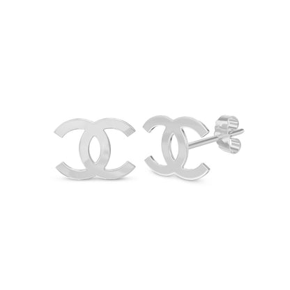 CHANEL CLASSIC. Reworked Silver CC Stud Earrings IMPERFECT