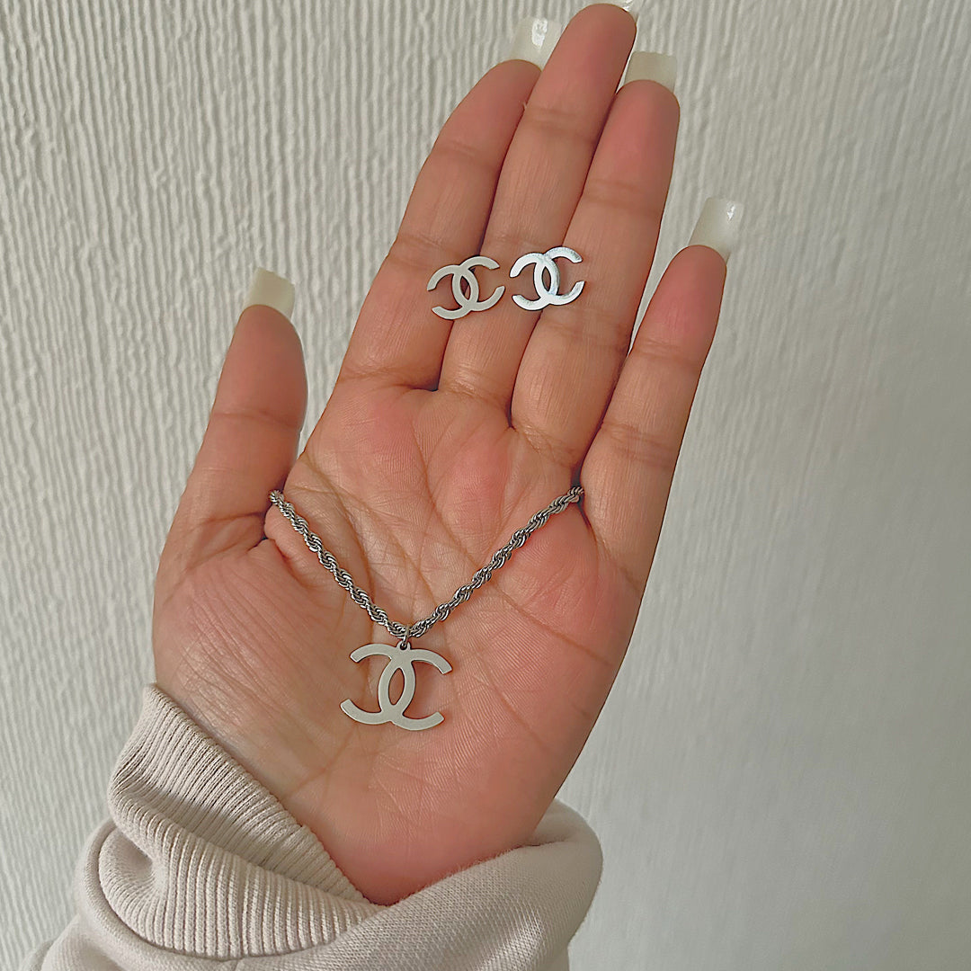 CHANEL CLASSIC. Reworked Silver CC Stud Earrings IMPERFECT